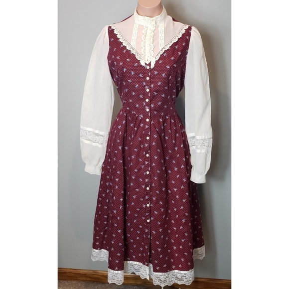 Gunne Sax | Dresses | Gunne Sax Calico Lace Dress Prairie 7s Vintage ...